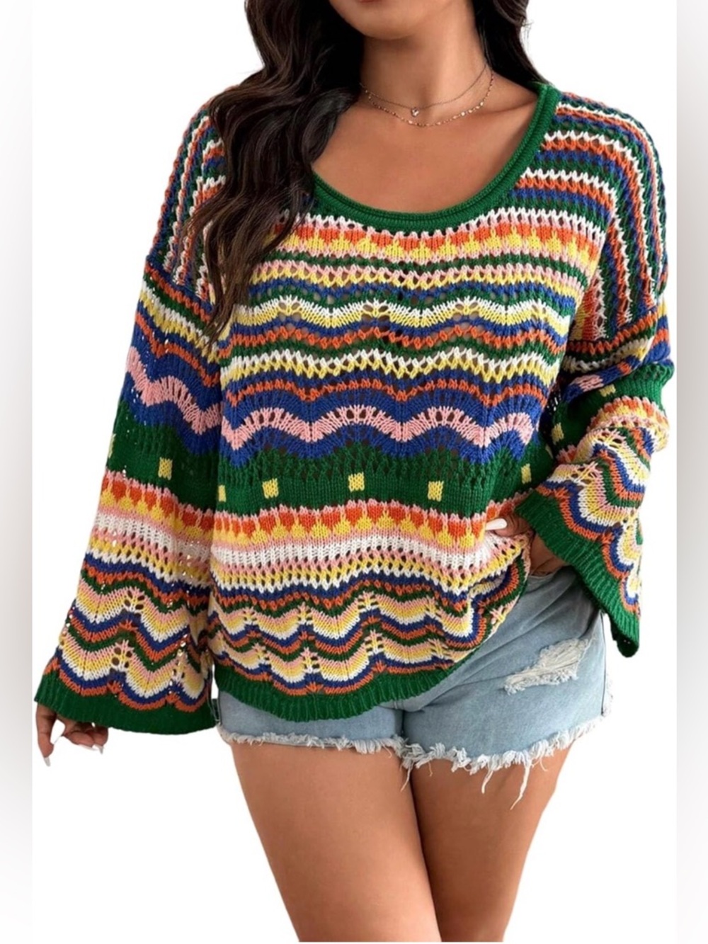 Crochet Waved Stripe Sweater